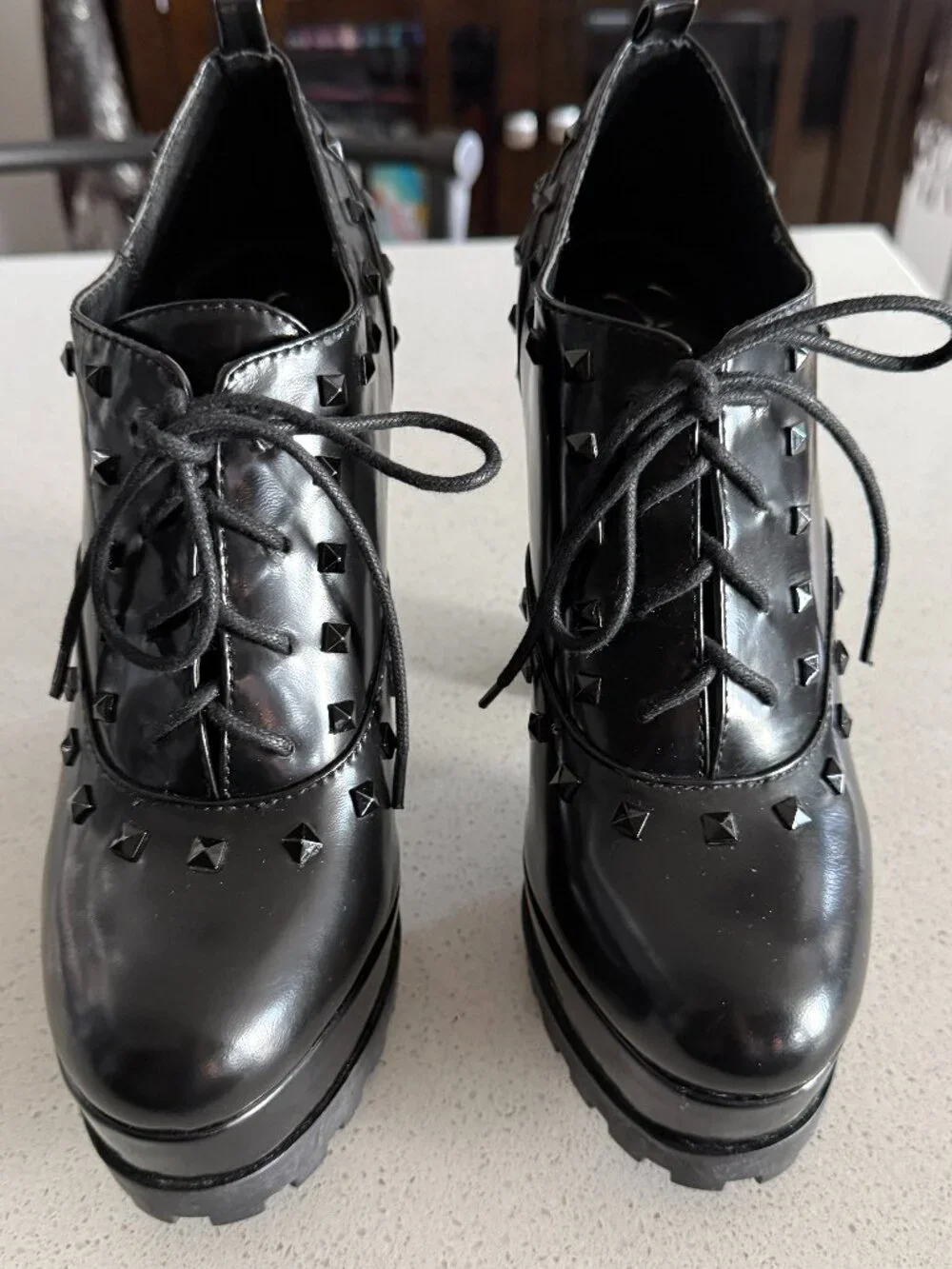 JESSICA SIMPSON | Imina Black Leather Studded Platform Oxford Booties 9M | RARE